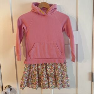 Mini Boden Pink & Floral Sweatshirt Dress With Hoodie Size 9-10Y